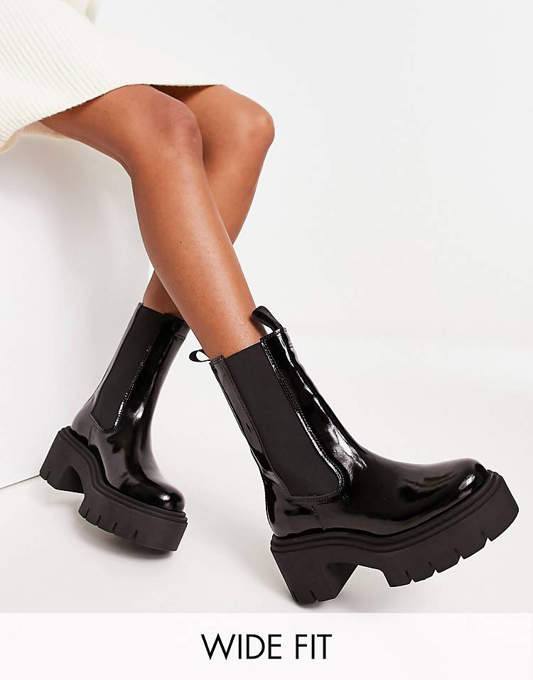 Other Stories patent leather chunky heeled boots in black